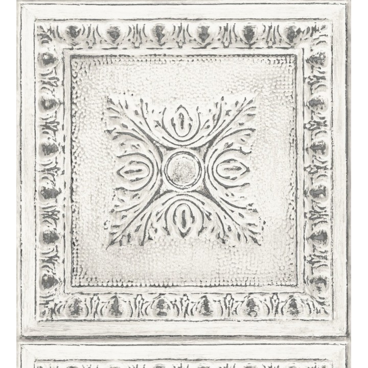 Papel pintado cuarterones estampados de madera teñida en blanco - Clarence House 679612