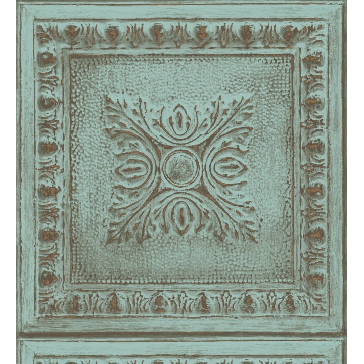 Papel pintado cuarterones estampados de madera teñida en turquesa - Clarence House 679613