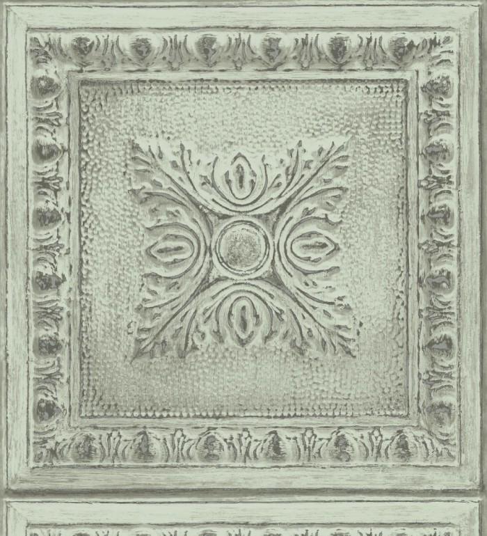 Papel pintado cuarterones estampados de madera teñida en verde - Clarence House 679614