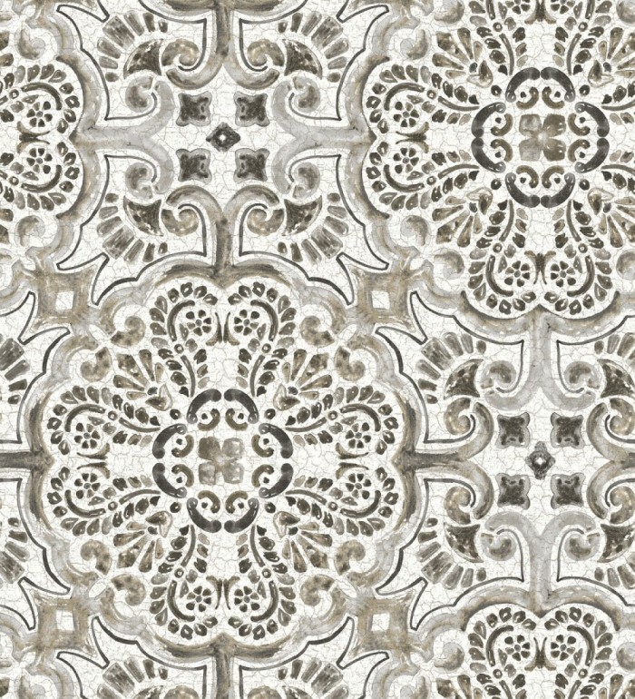 Papel pintado rosetones efecto azulejo tonos oscuros estilo árabe - Nazar 679625