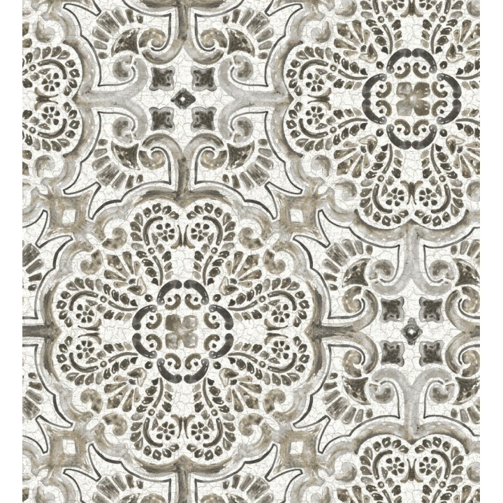 Papel pintado rosetones efecto azulejo tonos oscuros estilo árabe - Nazar 679625