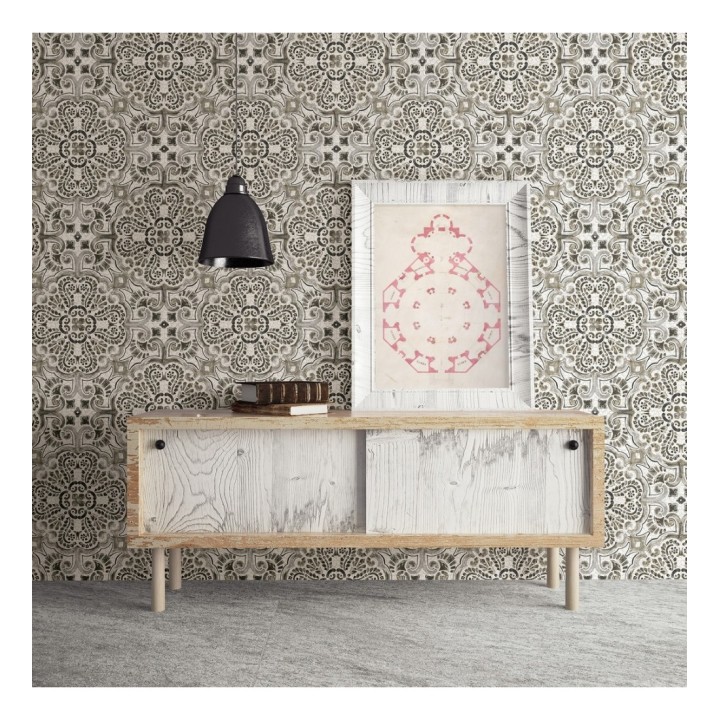 Papel pintado rosetones efecto azulejo tonos oscuros estilo árabe - Nazar 679625