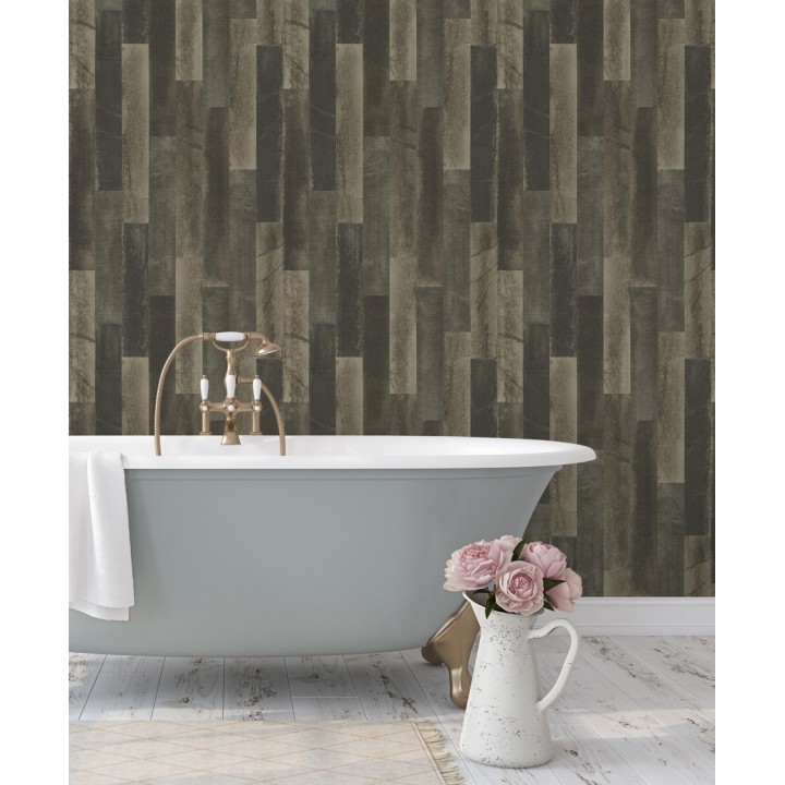 Papel pintado piedra pizarra en listones verticales minimalista - Lisboa 679628