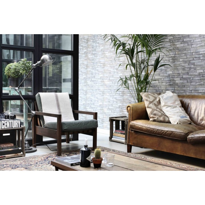 Papel pintado ladrillo de madera gris claro minimalista - Kenwood 8381