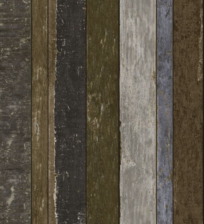 Papel pintado listones de madera multicolor estilo tropical - Gandario 8395