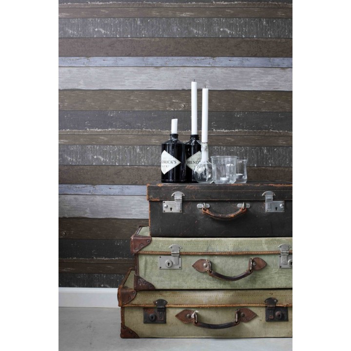 Papel pintado listones de madera multicolor estilo tropical - Gandario 8395