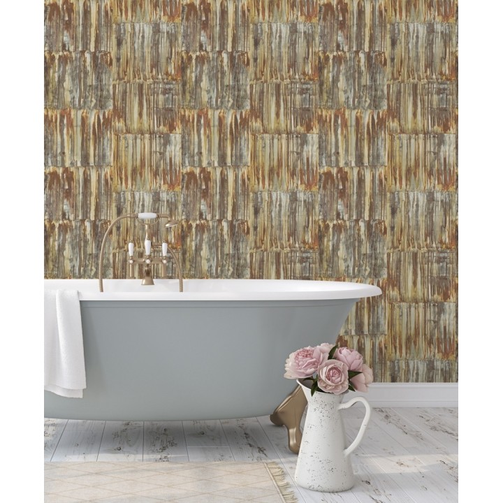 Papel pintado de metal cepillado con óxido - Kansas Hall 679643