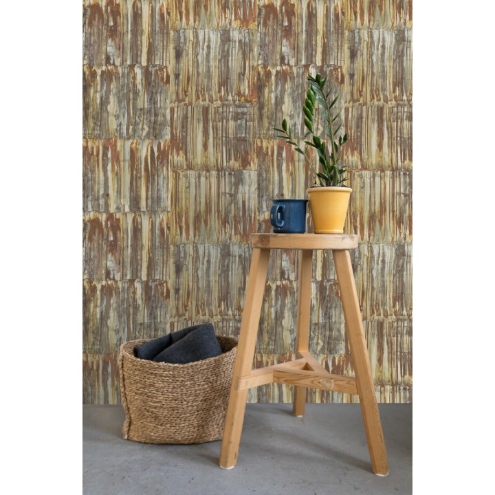 Papel pintado de metal cepillado con óxido - Kansas Hall 679643