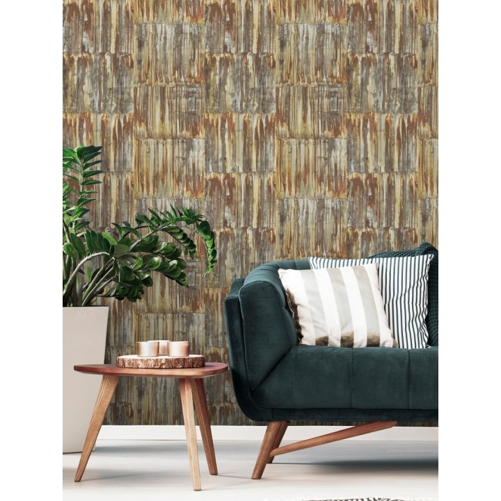 Papel pintado de metal cepillado con óxido - Kansas Hall 679643