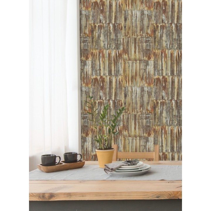 Papel pintado de metal cepillado con óxido - Kansas Hall 679643