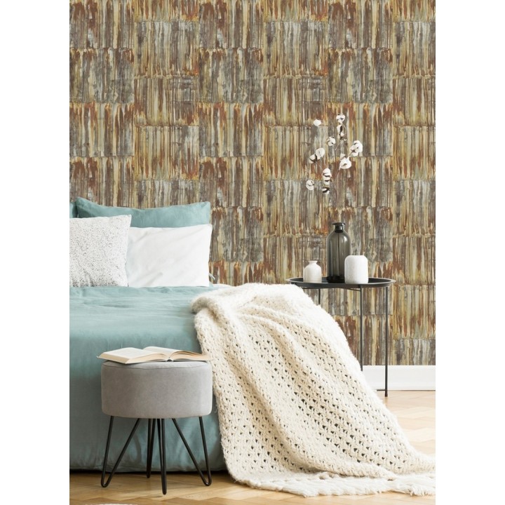 Papel pintado de metal cepillado con óxido - Kansas Hall 679643