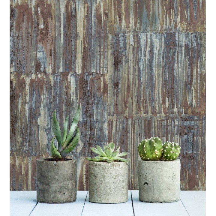 Papel pintado de metal cepillado con óxido - Kansas Hall 679644