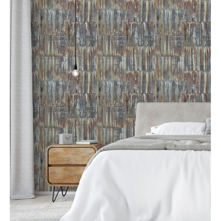 Papel pintado de metal cepillado con óxido - Kansas Hall 679644