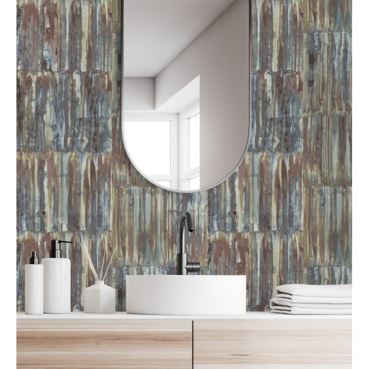 Papel pintado de metal cepillado con óxido - Kansas Hall 679644