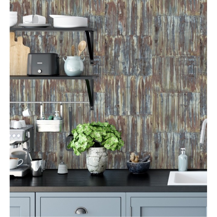 Papel pintado de metal cepillado con óxido - Kansas Hall 679644