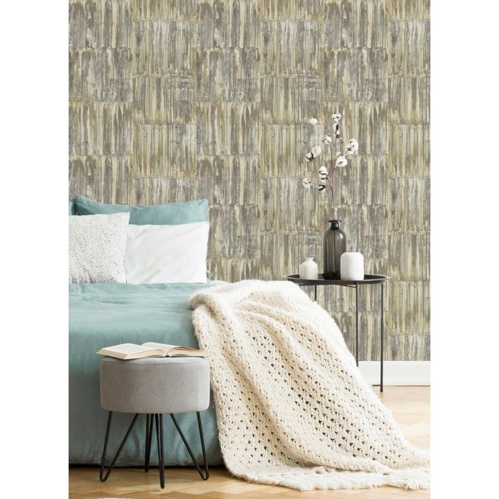 Papel pintado de metal cepillado con óxido - Kansas Hall 679645