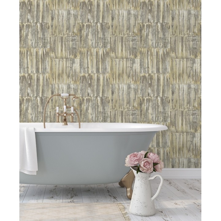 Papel pintado de metal cepillado con óxido - Kansas Hall 679645