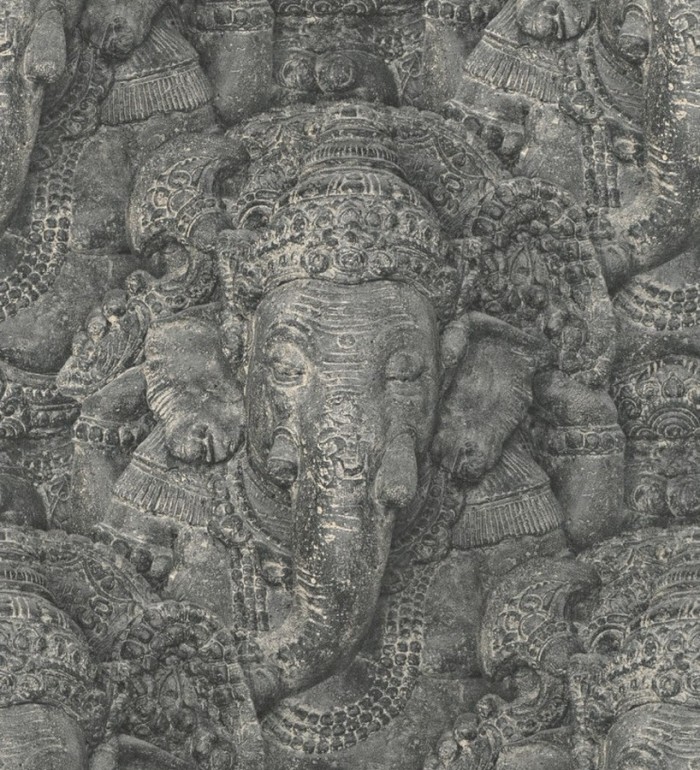 Papel pintado diseño de elefantes dios hindú Ganesha Shabby Chic color gris oscuro - Chaisia 8809