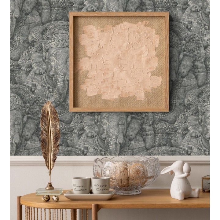 Papel pintado diseño de elefantes dios hindú Ganesha Shabby Chic color gris oscuro - Chaisia 8809