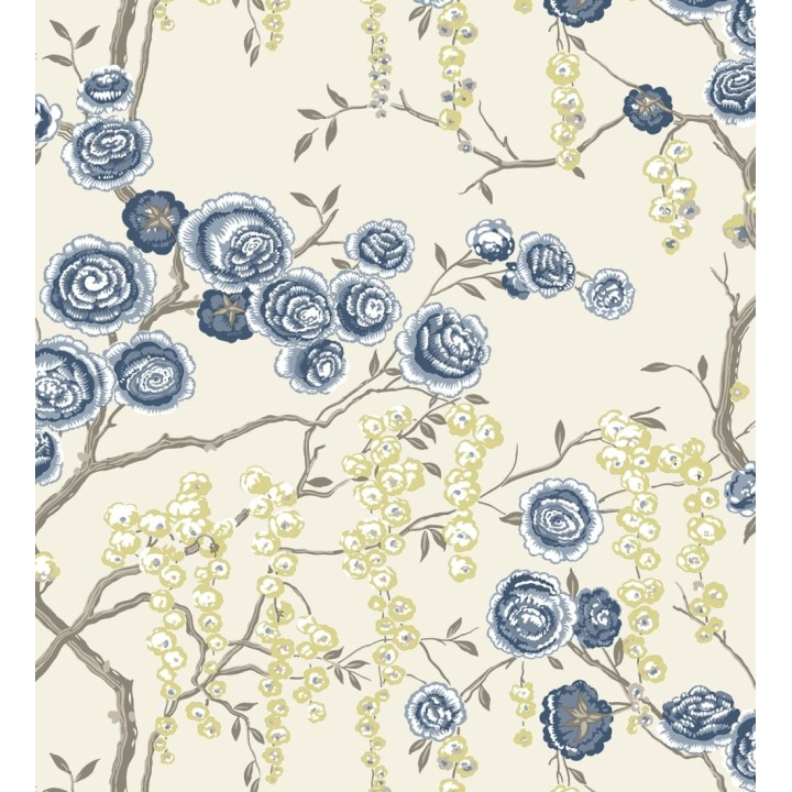 Papel pintado rosas azules y amarillas fondo claro - Olivia Bloom 679678