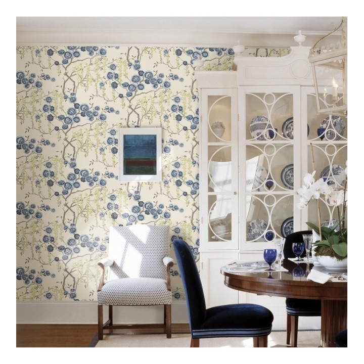 Papel pintado rosas azules y amarillas fondo claro - Olivia Bloom 679678