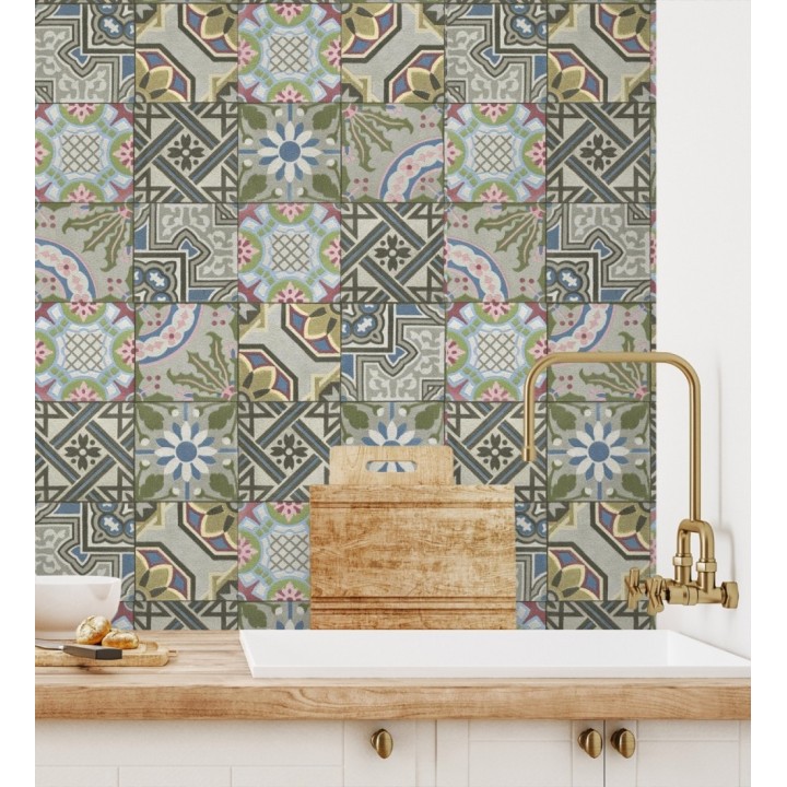 Papel pintado mosaico árabe de azulejos multicolor - Misuri 8816