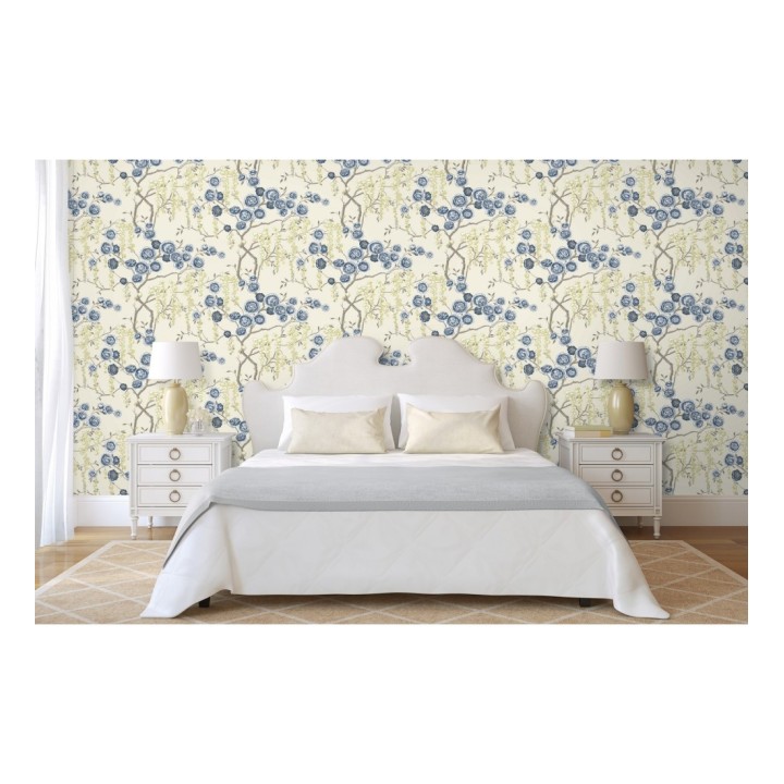 Papel pintado rosas azules y amarillas fondo claro - Olivia Bloom 679678