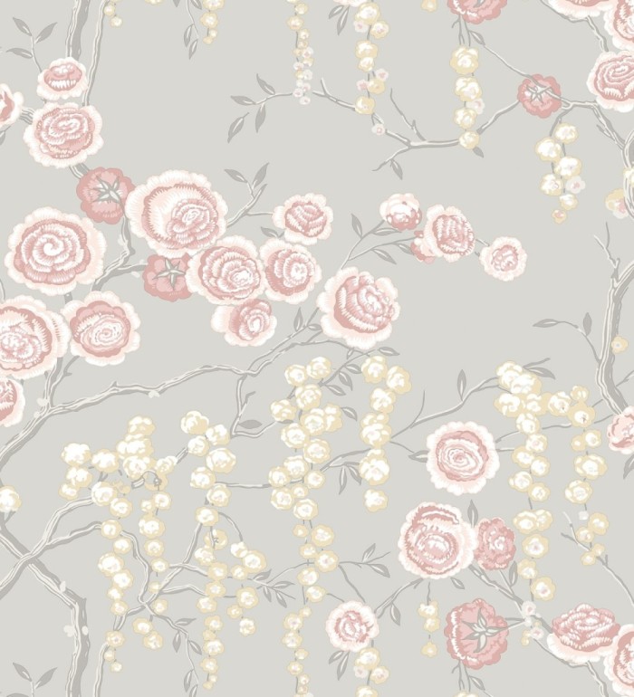 Papel pintado rosas coral y amarillas fondo gris claro - Olivia Bloom 679679