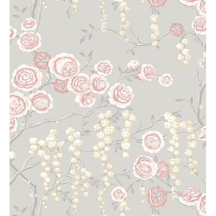 Papel pintado rosas coral y amarillas fondo gris claro - Olivia Bloom 679679