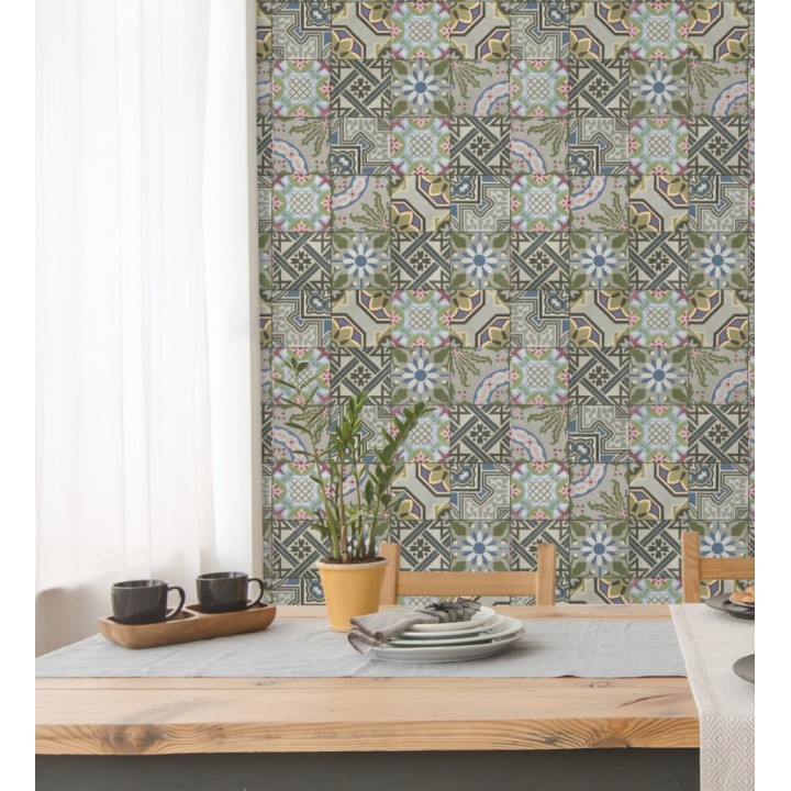 Papel pintado mosaico árabe de azulejos multicolor - Misuri 8816