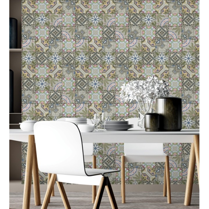 Papel pintado mosaico árabe de azulejos multicolor - Misuri 8816