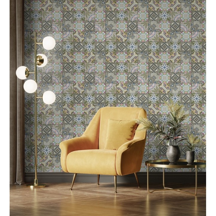 Papel pintado mosaico árabe de azulejos multicolor - Misuri 8816