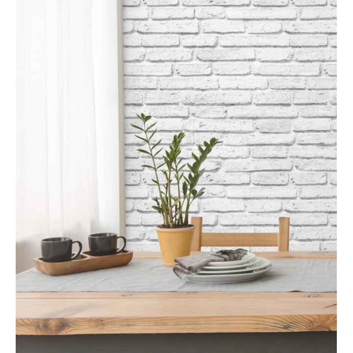 Papel pintado ladrillo blanco vintage estilo nórdico - Nordic Street 115500