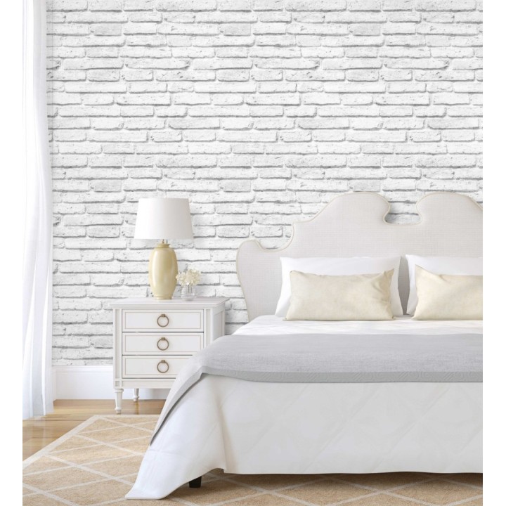 Papel pintado ladrillo blanco vintage estilo nórdico - Nordic Street 115500