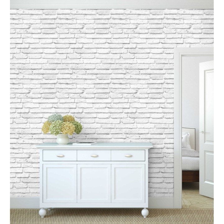 Papel pintado ladrillo blanco vintage estilo nórdico - Nordic Street 115500