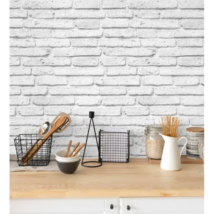 Papel pintado ladrillo blanco vintage estilo nórdico - Nordic Street 115500