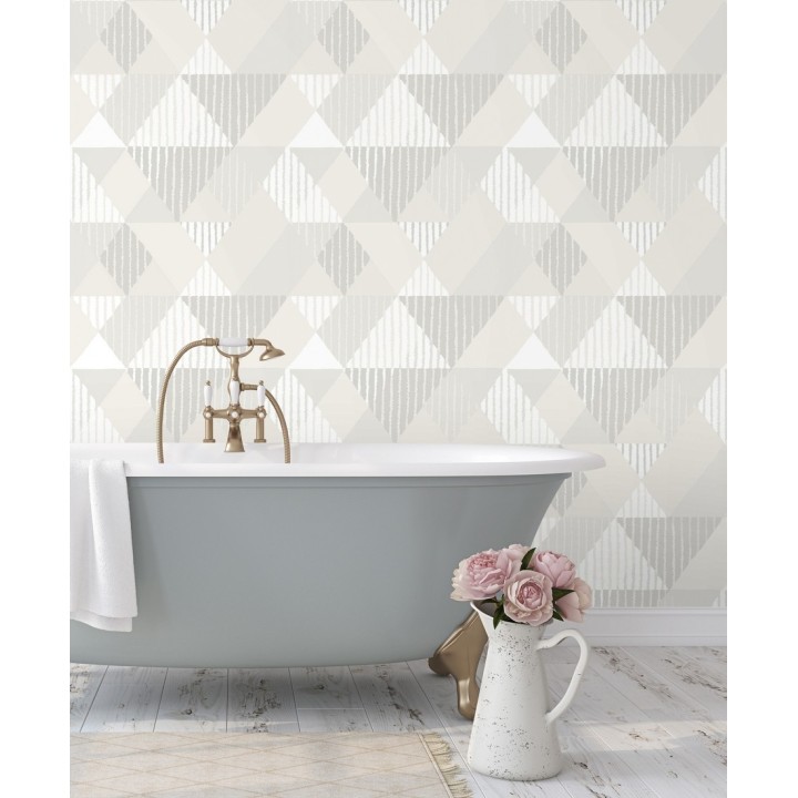 Papel pintado geométrico rombos y rayas - Harper 679700