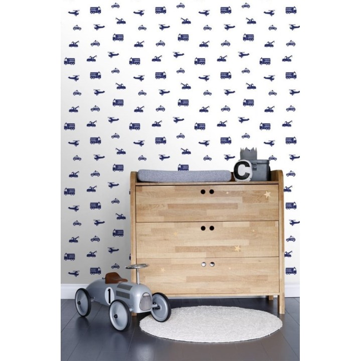 Papel pintado para niños coches grúas y aviones - Kids Transports 116240