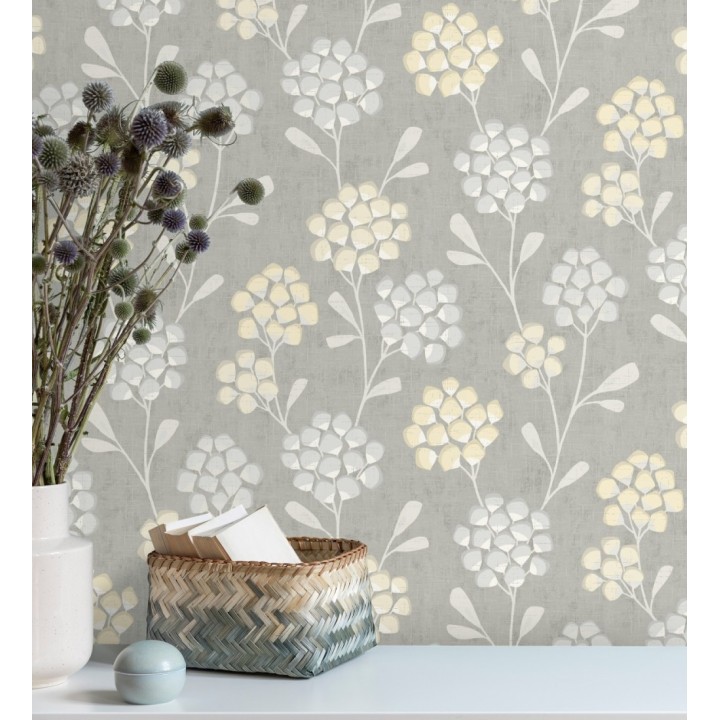 Papel pintado flores con hojas geométricas estilo nórdico - Covent Garden 679706