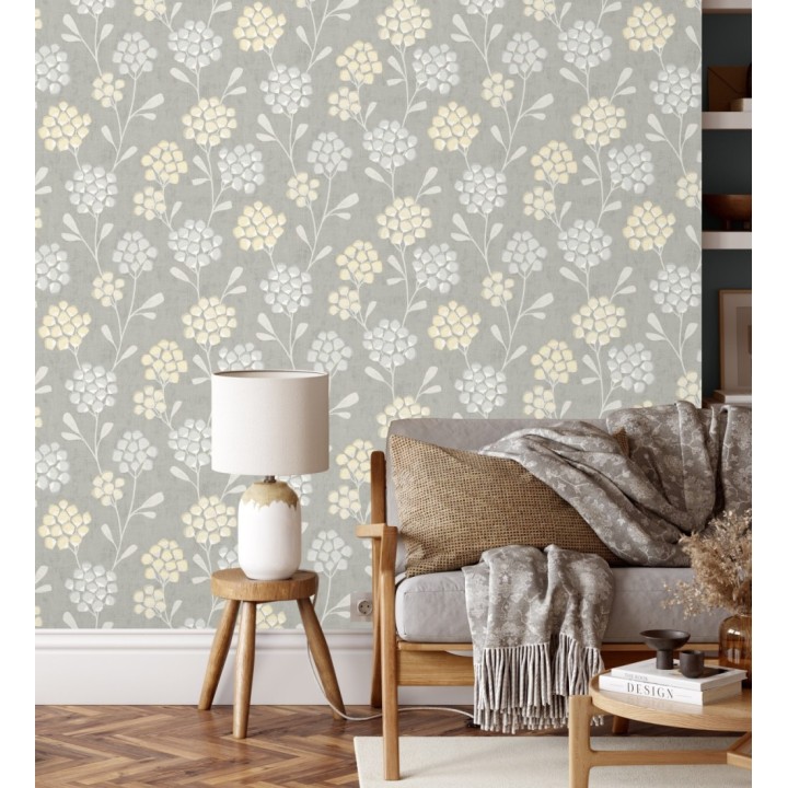 Papel pintado flores con hojas geométricas estilo nórdico - Covent Garden 679706