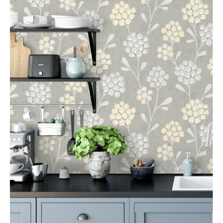 Papel pintado flores con hojas geométricas estilo nórdico - Covent Garden 679706