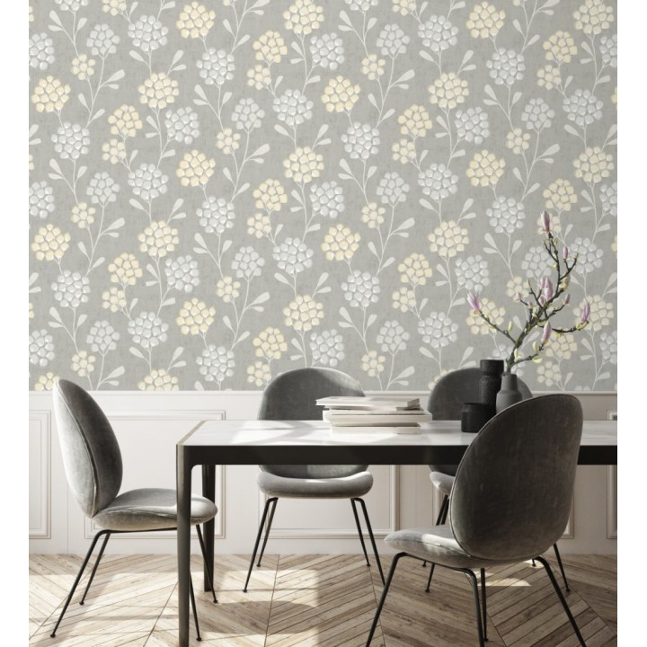 Papel pintado flores con hojas geométricas estilo nórdico - Covent Garden 679706