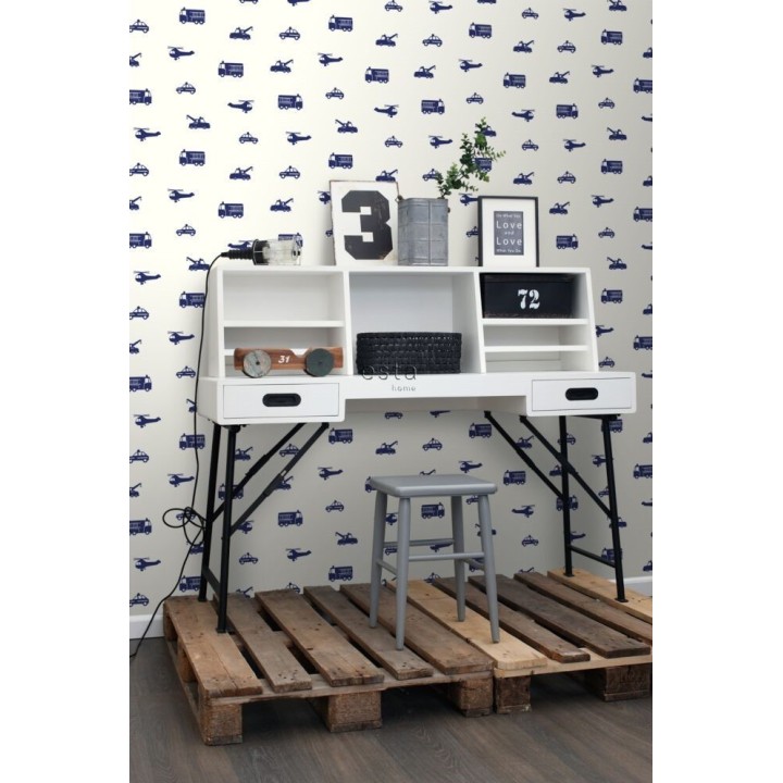 Papel pintado para niños coches grúas y aviones - Kids Transports 116240