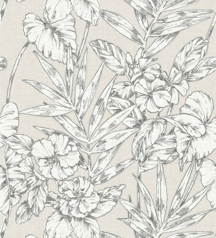 Papel pintado hojas perfiladas en gris oscuro - Dutch Garden 679718