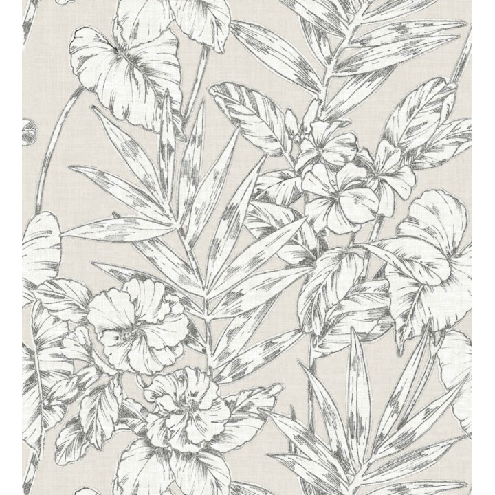 Papel pintado hojas perfiladas en gris oscuro - Dutch Garden 679718