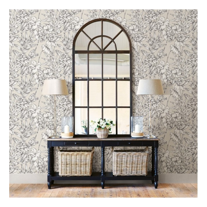 Papel pintado hojas perfiladas en gris oscuro - Dutch Garden 679718