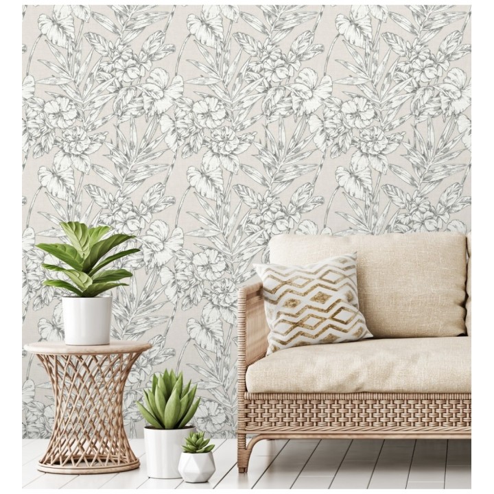 Papel pintado hojas perfiladas en gris oscuro - Dutch Garden 679718