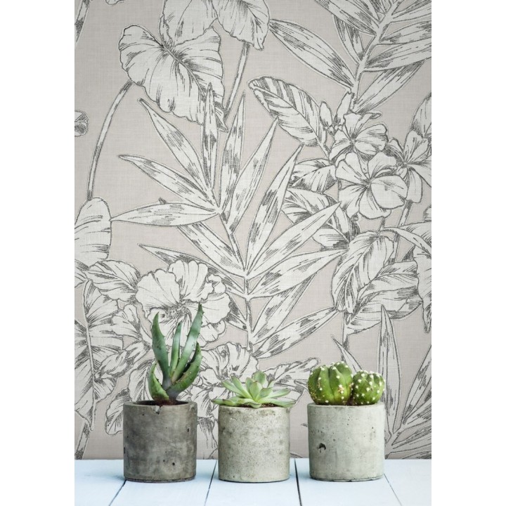 Papel pintado hojas perfiladas en gris oscuro - Dutch Garden 679718