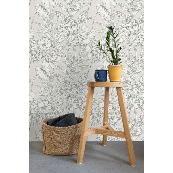 Papel pintado hojas perfiladas en gris oscuro - Dutch Garden 679718