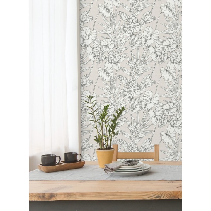 Papel pintado hojas perfiladas en gris oscuro - Dutch Garden 679718